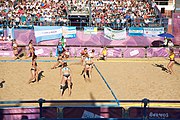 Deutsch: Beachhandball bei den Olympischen Jugendspielen 2018; Tag 3, 9. Oktober 2018; Jungs, Vorrunde, Gruppe B - Argentinien-Hongkong 2:0 English: Beach handball at the 2018 Summer Youth Olympics at 9 October 2018 – Girls Preliminary Round Group B – Argentina-Hing Kong 2:0