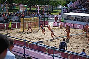 Deutsch: Beachhandball bei den Olympischen Jugendspielen 2018; Tag 3, 10. Oktober 2018; Mädchen, Vorrunde, Gruppe B - Niederlande-Argentinien 2:0 English: Beach handball at the 2018 Summer Youth Olympics at 10 October 2018 – Girls Preliminary Round Group B‎ – Netherlands-Argentina 2:0