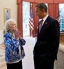 Betty White and Barack Obama in the Oval Office, 2012