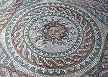 Medusa mosaic Bignor Villa Mosaic Medusa retouched.jpg