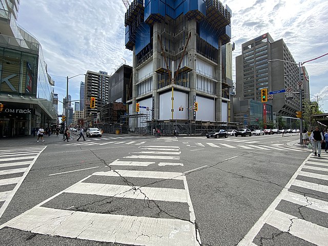 The intersection of Yonge Street and Bloor Street, two of Toronto's most prominent thoroughfares