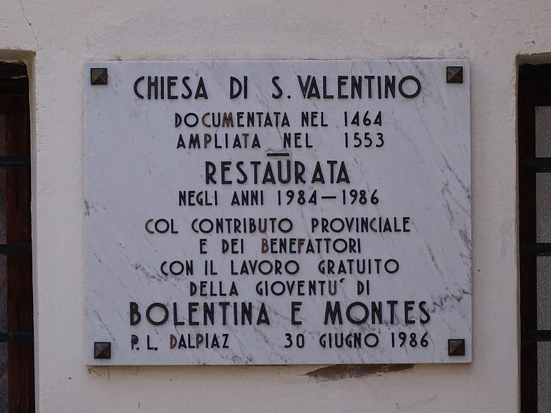 File:Bolentina, chiesa di San Valentino - Targa.jpg