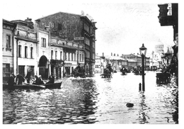 Наводнение 1908 г. на Большой Дорогомиловская улице. Справа — Церковь Богоявления в Дорогомилове
