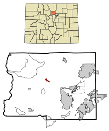 Boulder County Colorado Aree incorporate e non costituite in società Jamestown Highlighted.svg