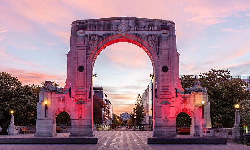 File:Bridge of Remembrance during the sunset, Christchurch, New Zealand.jpg