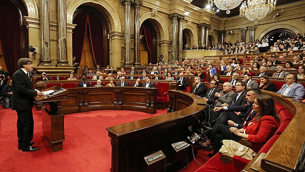 Puigdemont before the Parliament of Catalonia on 10 October 2017