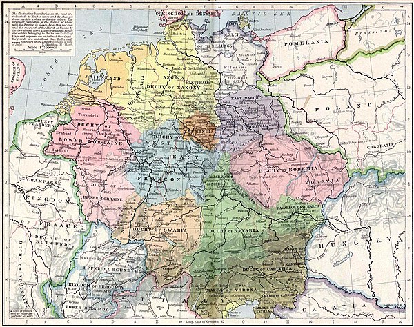 Holy Roman Empire Saxony in yellow (c. 1000 AD)