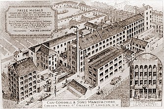 Charles Goodall & Sons Camden works factory prior to the fire. Charles Goodall Camden Works.jpg