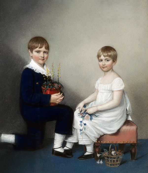 An 1816 chalk drawing of Charles Darwin at age six with his sister Catherine, by Ellen Sharples