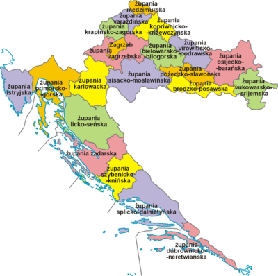 mapa chorwacji regiony Podział administracyjny Chorwacji – Wikipedia, wolna encyklopedia