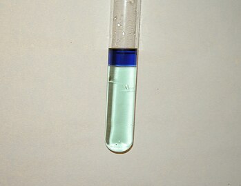 "chromium(VI) oxide peroxide" in ether phase (above) and chromium(III) aqueous solution (below).