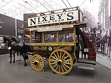 An historical Brixton to Clapham horse-drawn bus on display at the London Bus Museum. Clapham Omnibus - geograph.org.uk - 3049778.jpg