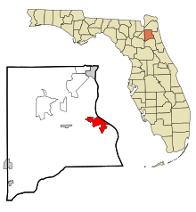 Clay County Florida Sisältää ja rekisteröimättömät alueet Green Cove Springs Highlighted.svg
