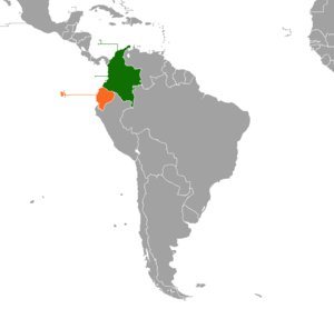Mapa indicando localização da Colômbia e do Equador.