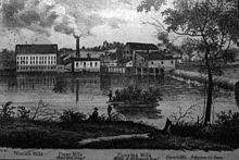 Coralville mills in 1870. Coralville iowa 1870.jpg