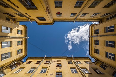 An enclosed courtyard on Vasilievsky Island in Saint Petersburg