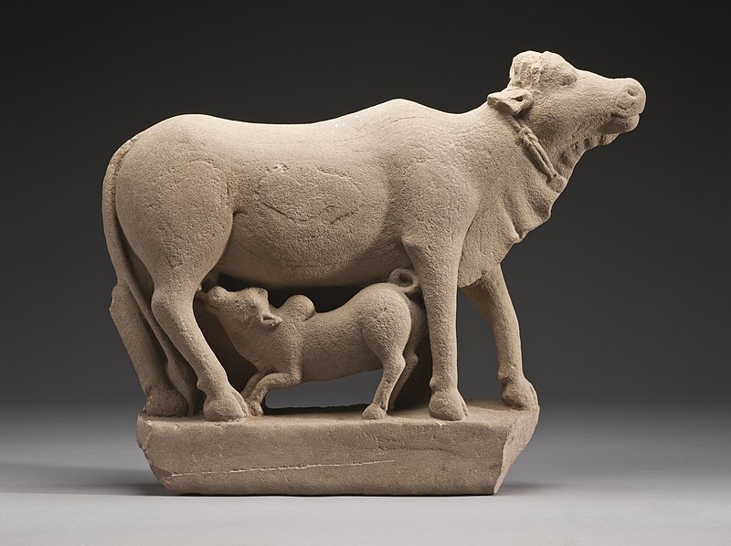Marble Fibre Figurine Of Cow & Calf - Crafti Bazaar