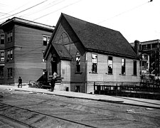 An old Presbyterian church, Olive Way between 7th and 8th Avenues later became Seattle headquarters of the Industrial Workers of the World (IWW).