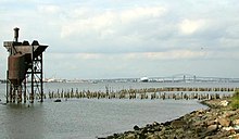 Newark Bay from Bayonne shoreline Decayed pier remnant.JPG