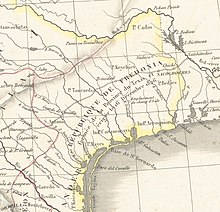 Detail of an 1835 map by Auguste Henri Dufour depicting the "Republic of Fredonia" Dufour Republique federative des etats-unis mexicains 1835 UTA (Fredonia).jpg