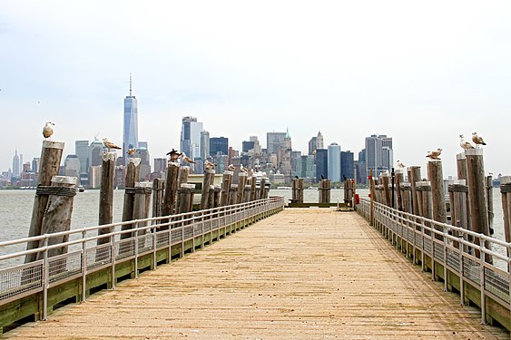 East wharf of Liberty Island directed towards Manhattan, New York