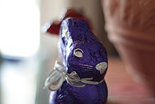 Chocolate bunny wrapped in purple foil Easter bunny chocolate.jpg