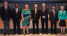 Education Commission Co-conveners, UN Secretary-General Ban Ki-moon and UN Special Envoy for Global Education and Education Commission Chair Gordon Brown. Photo: Riccardo Savi Education Commission Co-conveners and UNSG.jpg