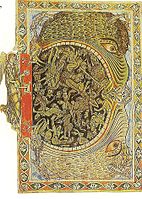Hellmouth, locked by an archangel, from the Winchester Psalter of about 1150