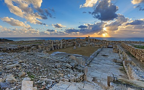 Ancient town of Kourion near Limassol, Cyprus. Early Christian Basilica. Taken at sunset.