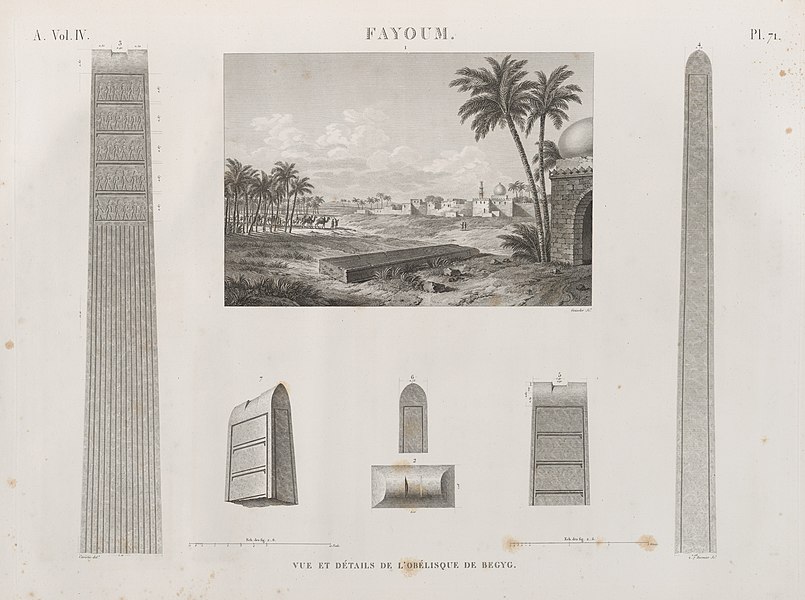 Pl.71 - Vue et détails de l'obélisque de Begyg (Begig)