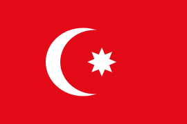 Drapeau ottoman représentant sur un fond rouge un croissant de lune blanc et une étoile à huit branches.