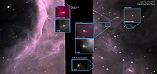 The center of the Flame Nebula seen by JWST NIRCam, revealing proplyds in new detail and revealing two new candidates. Flame Nebula proplyds.jpg