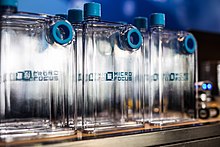 Unusual water bottle-like promotional item showcased by Micro Focus at their exhibitor booth during a 2017 conference FutureData 2017 - MicroFocus bottle swag.jpg