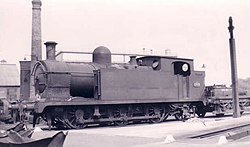 Former Barry Railway 0-6-2T at Swindon in 1950, British Railways no. 269 GWR Class B1 269 Swindon 1950.jpg