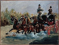 Grafo Alphonse de Toulouse-Lautrec kocxerumas kvar cxevalojn (1881)