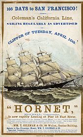 Hornet An advertisement of an American clipper ship of the 1850s Hornetclippership.jpg