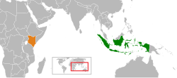 Peta menunjukkan lokasi Indonesia dan Kenya