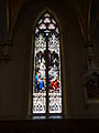 A stained glass window in Saint Patrick Church depicting "Jesus among the doctors", one of the five Joyful Mysteries of the Roman Catholic rosary. Located at 284 Suffolk Street, Lowell, Massachusetts.