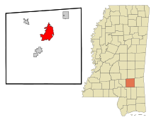 Jones County Mississippi Incorporated and Unincorporated areas Laurel Highlighted.svg