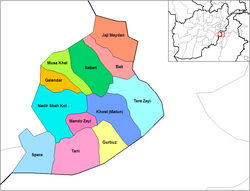 Zazai Maidan District shown in orange in the far north