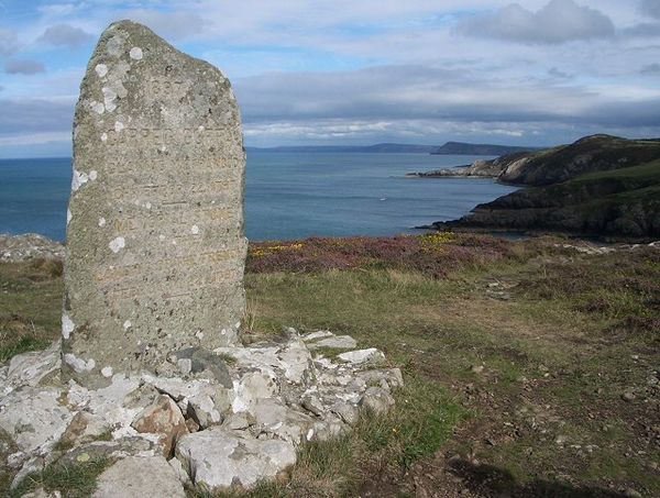 Modern memorial stone on the headland