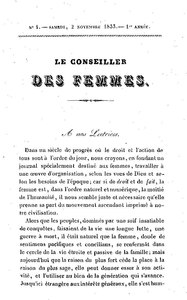 Le Conseiller des femmes, no 1, 1833    