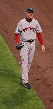 Jon Lester was Opening Day starting pitcher for Boston from 2011 through 2014. Lester Warms.jpg