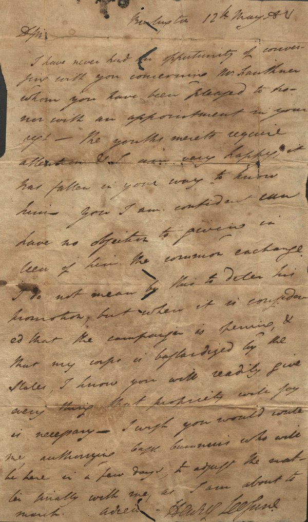 A May 12, 1780 letter from Lee to Israel Shreve