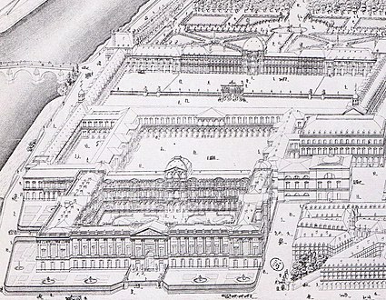 Percier and Fontaine's perspective of the completed Louvre viewed from the east