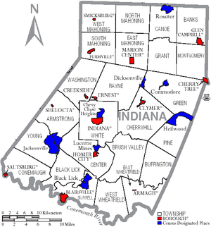 Map of Indiana County Pennsylvania With Municipal and Township Labels.png