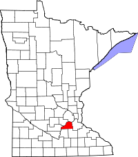 Map of Minesota highlighting Scott County