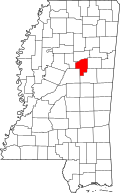 Kort over Mississippi med Choctaw County markeret