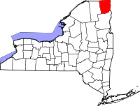 クリントン郡の位置を示したニューヨーク州の地図