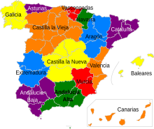 States that would make up the Spanish nation according to the draft Federal Constitution of 1873. Neither Cuba nor Puerto Rico appear in the image, then two Spanish "provinces". Mapa de Espana - Constitucion de 1873.svg